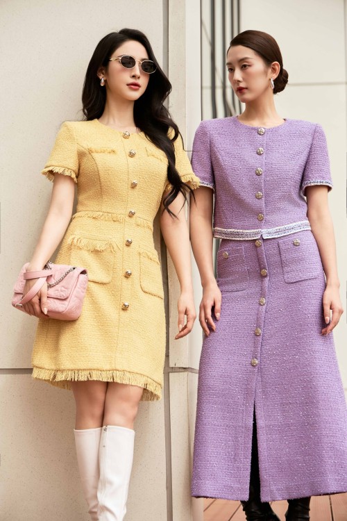 Sixdo Dark Violet Tweed Flared Skirt